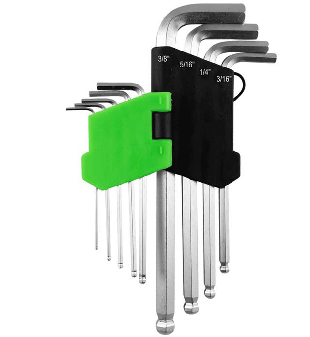 "Ključevi L dugi sa inbus profilom colovni na plastičnom nosaču 1/16""-3/8"" sa glavom JBM"