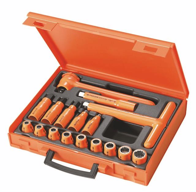 "Ključevi nasadni 8-19 mm prihvat 1/2"" 1000V izolovani u garnituri sa reverzibilnom ručicom i nastavcima 098 S17 1/2” FACOM USAG"