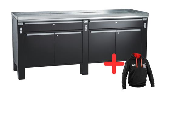 Radni sto sa čeličnom pločom dvostruke fioke,vrata od čeličnog lima sa podesivim šarkama 2000 x 700 x 910 506 KA HM USAG