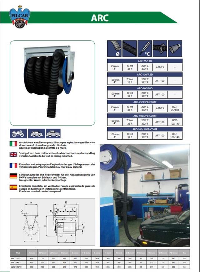 Rolna sa crevom za izduvne gasove fi 100 mm dužina 10 m AFT-100 + BGT-100/140 FILCAR