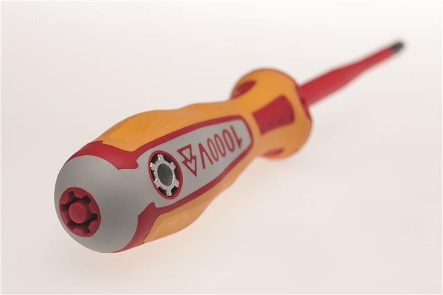 Odvijač ravni 0,6×3,5 mm, 100/185 mm, 1000V VDE – ergonomska višekomponentna drška, anti-roll; Cr-Mo-V, black tip; ubrizgana izolacija IEC 60900 NWS