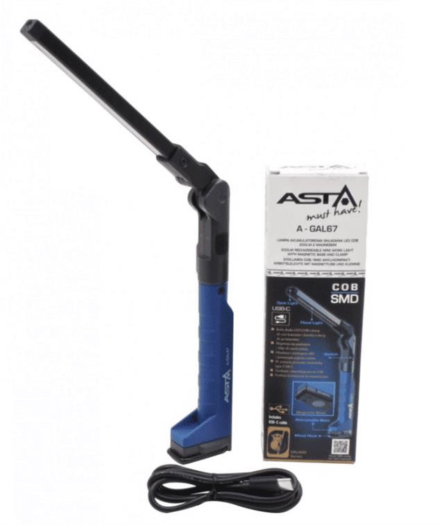 Lampa LED punjiva zglobna sa magnetnom bazom i kukom 200 Lm ASTA