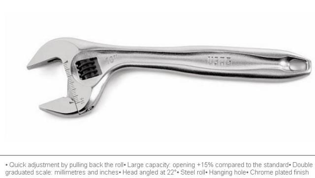 Ključ štelujući sa glavom pod uglom od 22° sa dvostrukom skalom (milimetri-inči) kapacitet otvaranja +15% u odnosu na standard otvor čeljusti 41mm dužine 300mm 294 AD USAG
