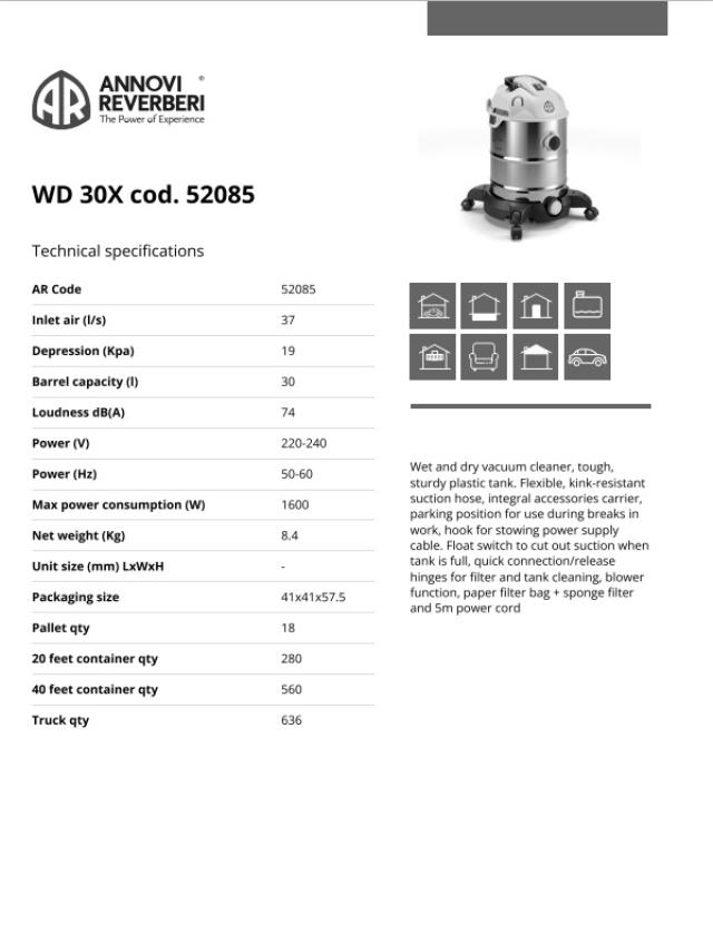 Usisivač za suvo i mokro 1600W WD 30X ANNOVI REVERBERI