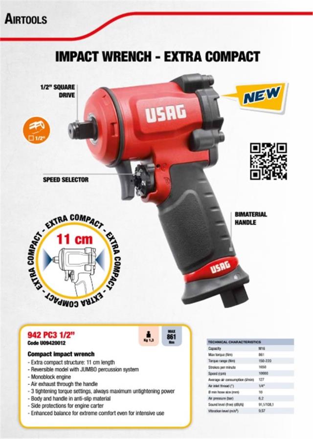 Pištolj pneumatski Extra Compact 942 PC3 1/2" USAG