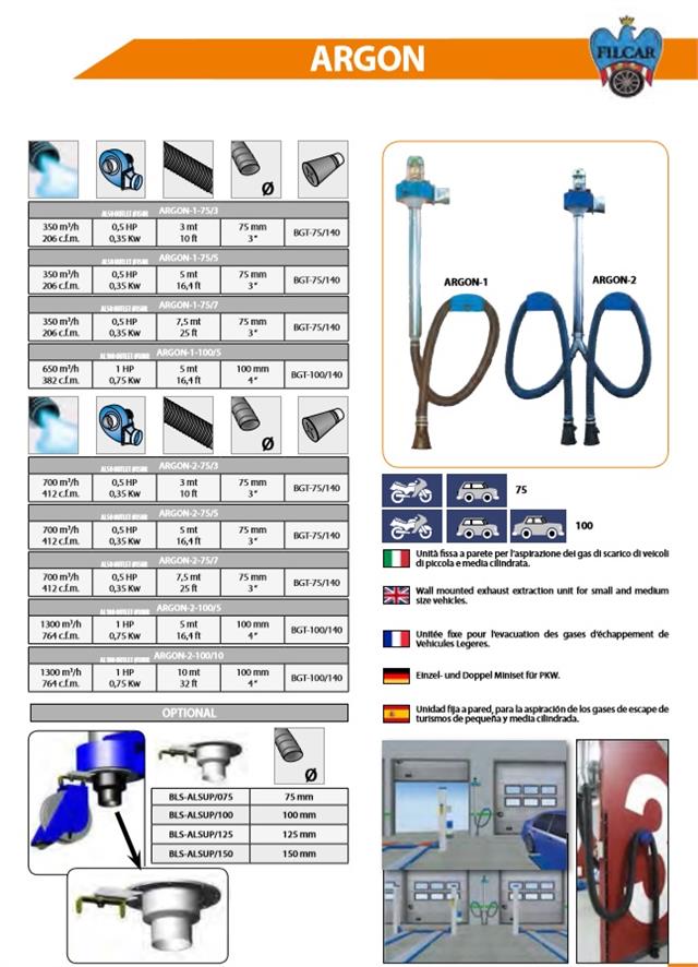 Sistem za ekstrakciju gasova sa motorom snage 0,75 kWi sa fleksibilnim crevom fi 100 mm dužine 2 x 5 metara,2 x gumeni usisnik  FILCAR