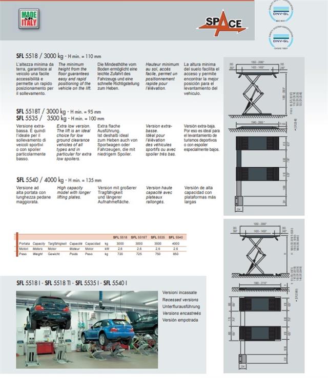 Dizalica makazasta ne kopavajuća max visina dizanja 1900 mm, elektro hidraulična, nosivost 3000 kg SPACE