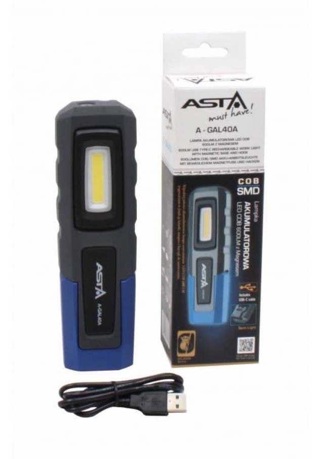 Lampa LED zglobna magnetna COB 600 lm 3.7V 4000 mAh USB punjač ASTA