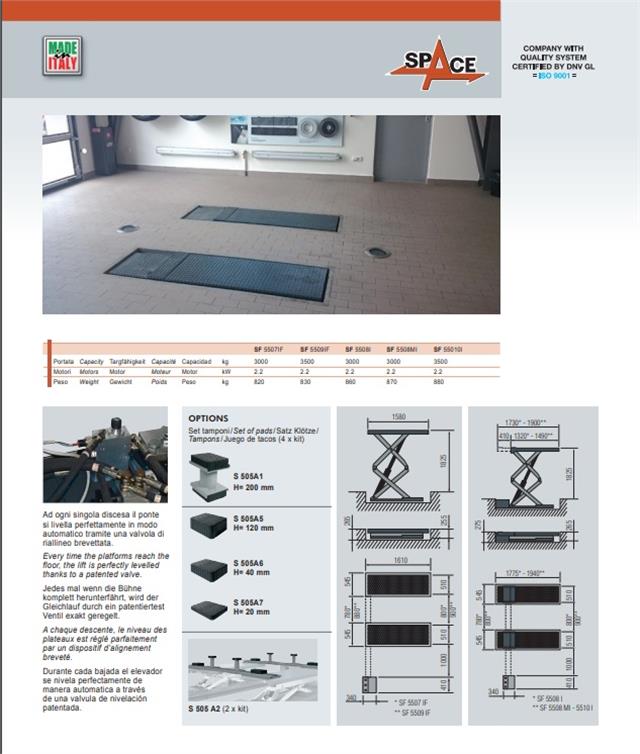 Dizalica makazasta ukopavajuća, elektro hidraulična nosivost 3000 kg, 2,2 kW,visina podizanja 1825 mm,dužina platforme 1320-1730 mm SPACE