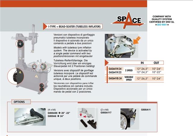 Mašina za montažu i demontažu guma 12”-24,5” - 10”-22”  sa dve brzine za putnički i laki teretni program SPACE