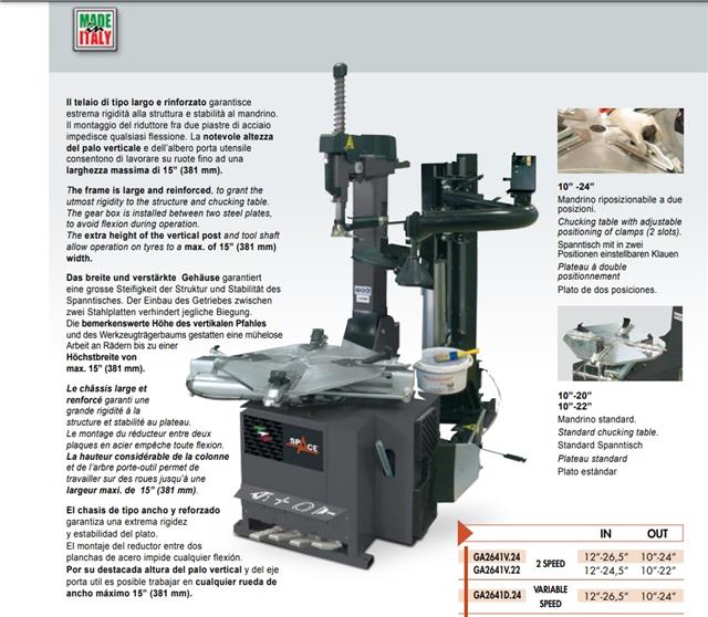 Mašina za montažu i demontažu guma 12”-24,5” - 10”-22”  sa dve brzine za putnički i laki teretni program SPACE